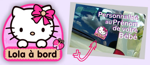 Autocollant Sticker BÃ©bÃ© Ã  Bord PersonnalisÃ© Hello Kitty adhÃ©sif