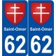 62 Saint-Omer blason autocollant plaque stickers ville