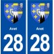 28 Anet blason autocollant plaque stickers ville