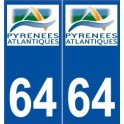 64 Pyrénées Atlantiques autocollant plaque sticker logo CG64