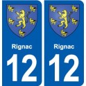 12 Rignac blason ville autocollant plaque sticker