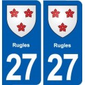 27 Rugles blason autocollant plaque stickers ville