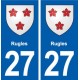 27 Rugles blason autocollant plaque stickers ville