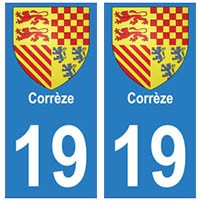 Sticker du blason du département 19 Corrèze pour plaque d'immatriculation