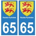 65 Hautes-Pyrénées autocollant plaque blason armoiries stickers département