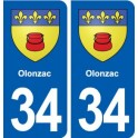 34 Olonzac blason ville autocollant plaque stickers