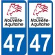 47 Lot-Et-Garonne Gironde autocollant plaque immatriculation auto département sticker Nouvelle Aquitaine logo