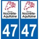 47 Lot-Et-Garonne Gironde autocollant plaque immatriculation auto département sticker Nouvelle Aquitaine logo