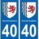 40 Landes autocollant plaque immatriculation auto département sticker Nouvelle Aquitaine blason