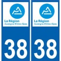 38 Isère sticker plaque immatriculation auto department sticker Auvergne-Rhône-Alps logo, 3