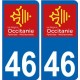 46 Lot autocollant plaque immatriculation auto département sticker Occitanie nouveau logo