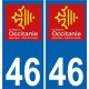 46 Lot autocollant plaque immatriculation auto département sticker Occitanie nouveau logo