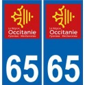 65 Hautes-Pyrénées autocollant plaque immatriculation sticker auto département sticker Occitanie nouveau logo