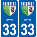 33 Vayres blason ville autocollant plaque stickers