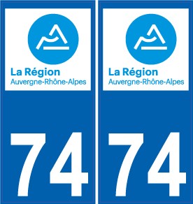 Autocollant immatriculation 74 - Nouveau logo Rhône Alpes