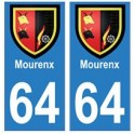 64 Mourenx autocollant plaque immatriculation ville