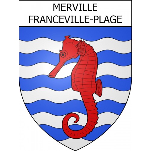 Pegatinas escudo de armas de Merville-Franceville-Plage adhesivo de la etiqueta engomada