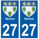 27 Vernon blason autocollant plaque stickers ville