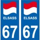 67 EL Elsass Alsace drapeau logo 363 sticker autocollant plaque immatriculation auto