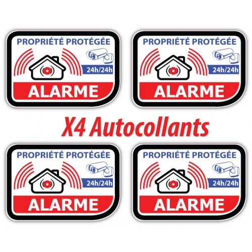 Alarme propriété protégée vidéo surveillance lot de 4 logo 326 autocollant adhésif sticker