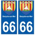 66 Banyuls-sur-Mer de la capa de brazos de la etiqueta engomada de la placa de la ciudad