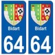 64 Bidart autocollant plaque immatriculation ville