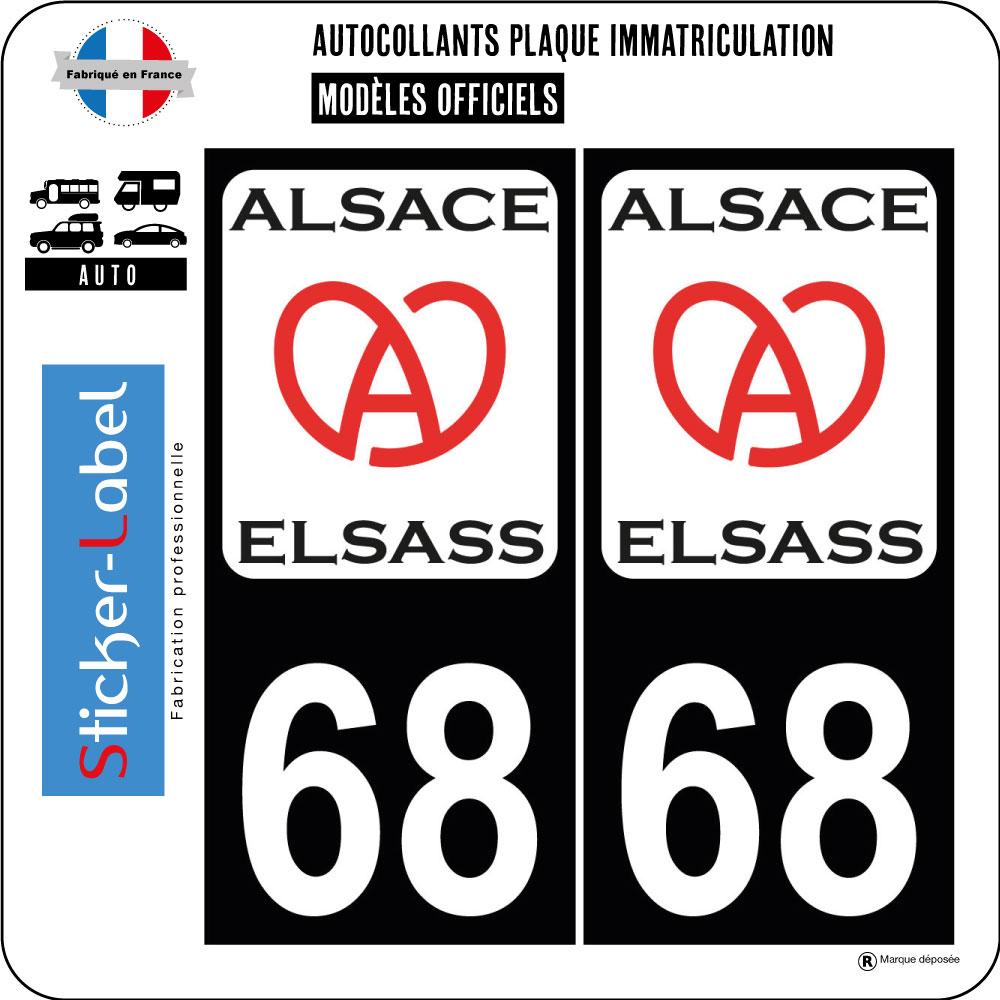 68 Alsace Elsass noir ville sticker autocollant plaque immatriculation auto  338