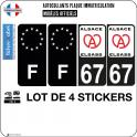 Lot de 4 stickers 67 Alsace Elsass ville sticker autocollant plaque immatriculation auto