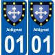 01 Attignat ville autocollant plaque sticker