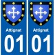 01 Attignat ville autocollant plaque sticker