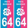 64 Pays Basque Hibiscus Bi-couleur bleu et rose sticker autocollant plaque immatriculation auto logo325