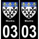03 Moulins autocollant sticker plaque immatriculation auto ville
