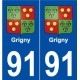 91 Grigny blason autocollant plaque stickers ville