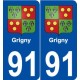 91 Grigny blason autocollant plaque stickers ville