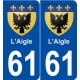 61 L'Aigle blason autocollant plaque stickers ville