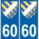 60 Oise autocollant plaque blason armoiries stickers département